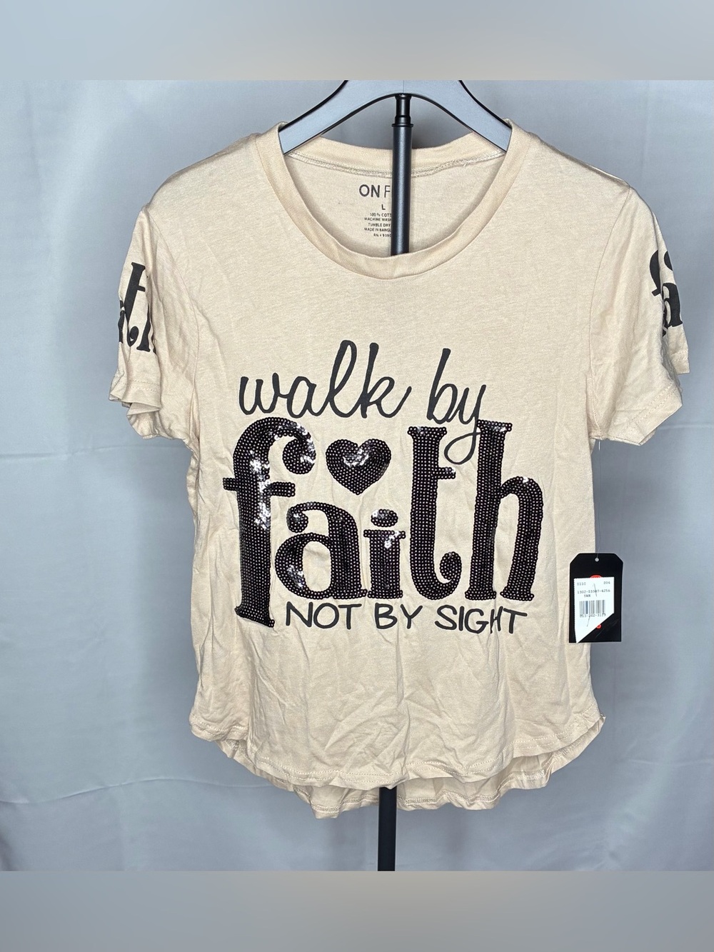 On Fire Beige 'Walk by Faith' Short Sleeve Graphic Tee